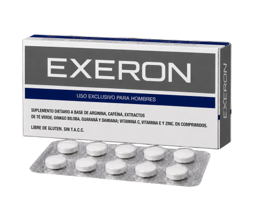 EXERON — Caja de EXERON con comprimidos; el número total no es visible en la imagen frontal revisada.