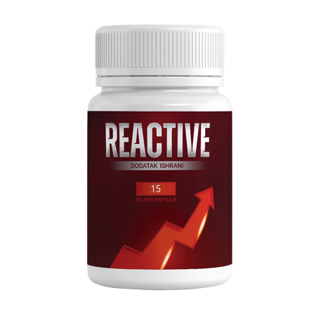 Reactive — Bočica Reactive s 15 biljnih kapsula, označena kao dodatak ishrani.