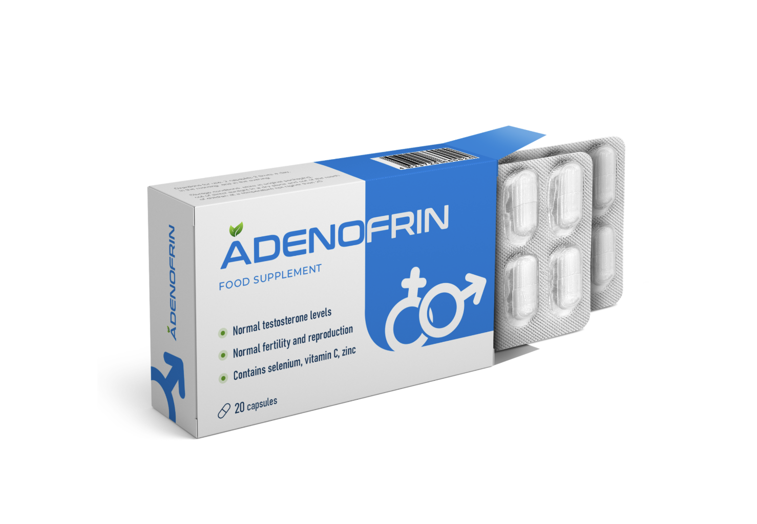 Adenofrin – кутия и блистери с 20 капсули