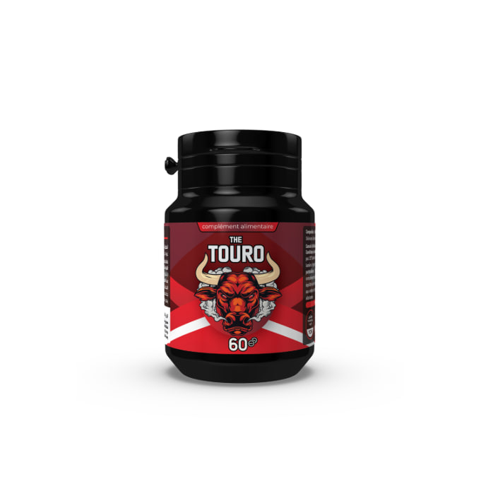 Чёрная банка пищевой добавки The Touro с красной этикеткой