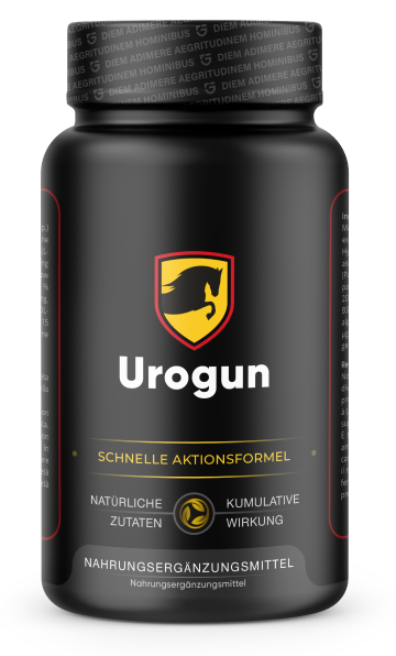 Urogun — Flasche Urogun, als Nahrungsergänzungsmittel gekennzeichnet.