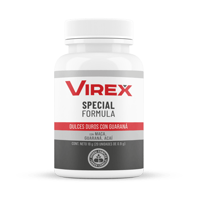 Frasco Virex Special Formula de 20 dulces duros con guaraná, maca y açaí