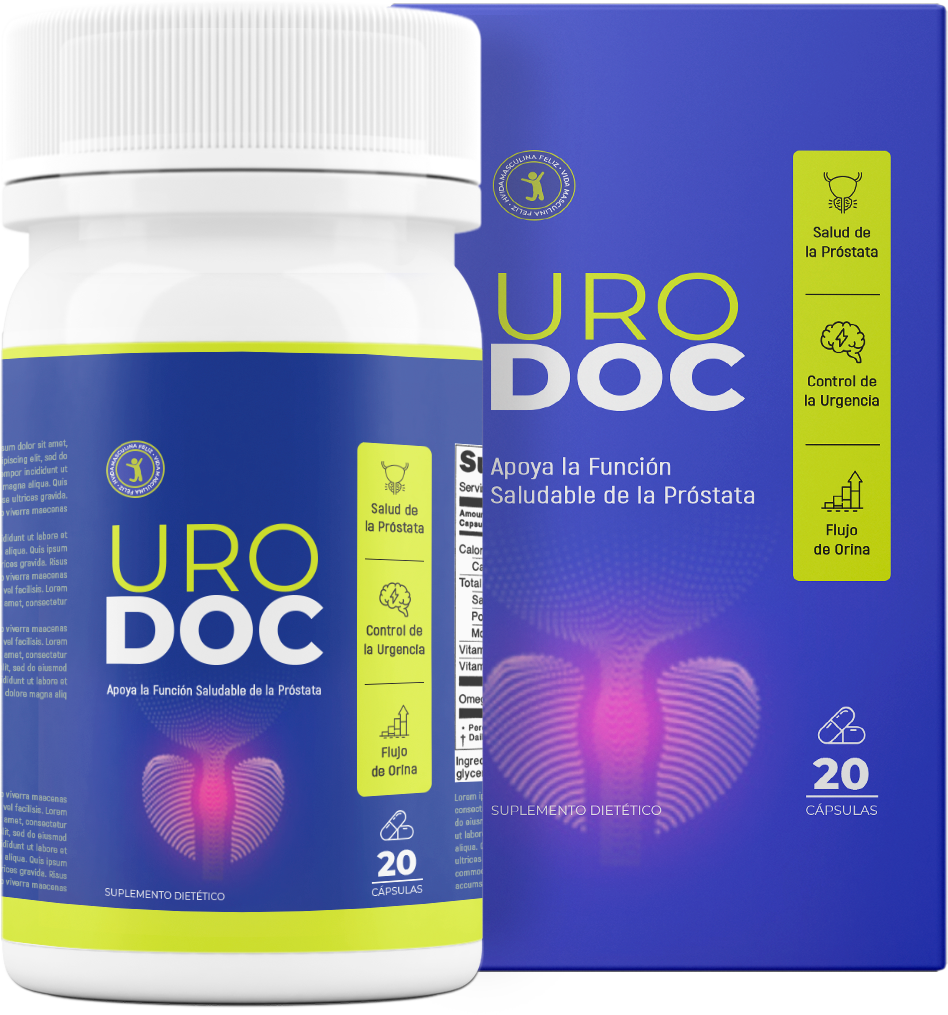 Frasco y caja UroDoc de 20 cápsulas