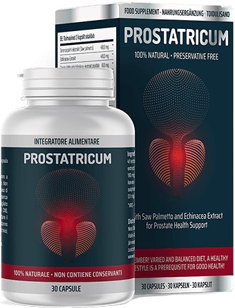 Prostatricum — Packung und Flasche Prostatricum mit 30 Kapseln.