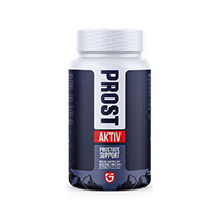 ProstaAktiv Flasche mit dunklem Etikett und Aufschrift Prostate Support