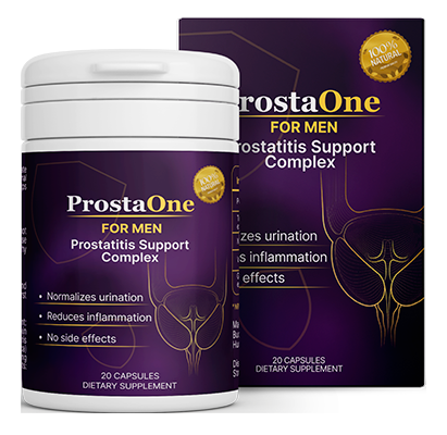 ProstaOne — Packung und Flasche ProstaOne mit 20 Kapseln.