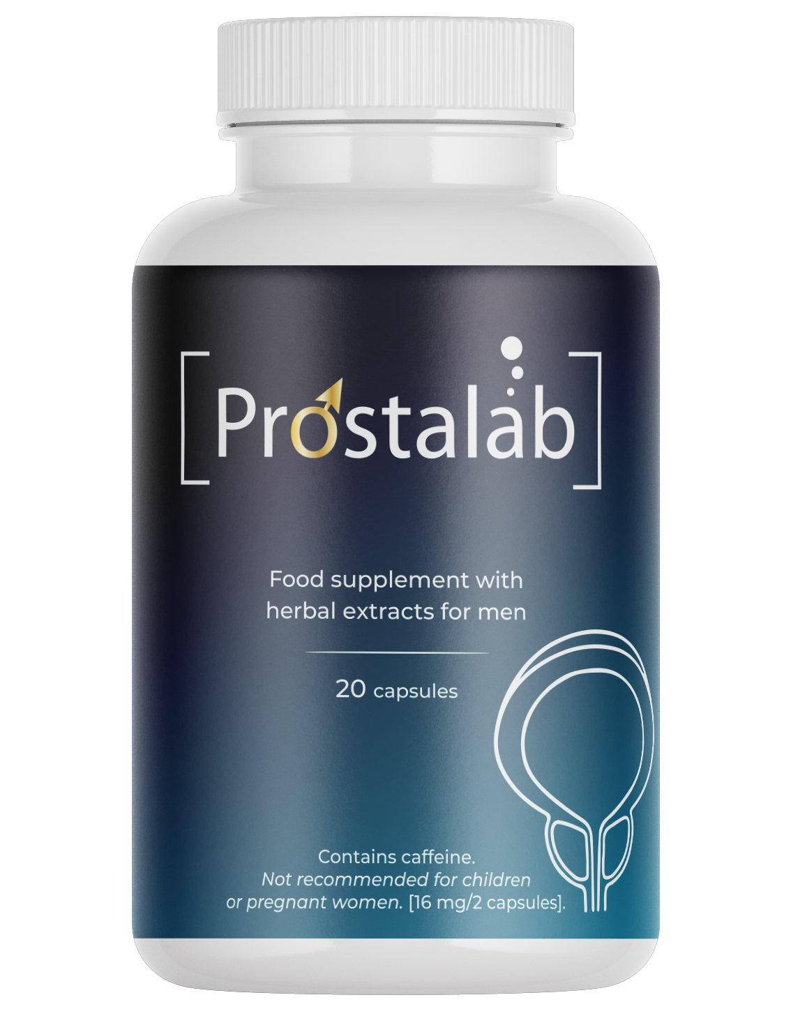 Prostalab — Flasche Prostalab mit 20 Kapseln, als Nahrungsergänzungsmittel gekennzeichnet.