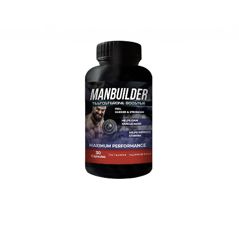 Μαύρο φιαλίδιο ManBuilder με κόκκινη ζώνη και ένδειξη 30 καψουλών