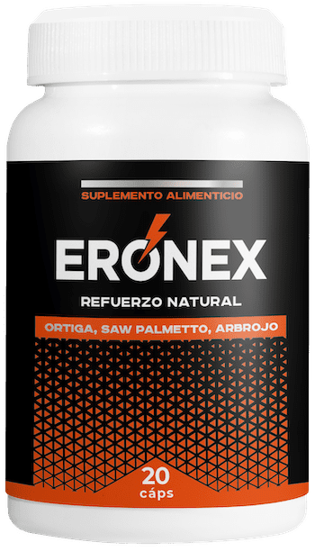 Eronex — Frasco Eronex de 20 cápsulas, identificado como suplemento alimenticio.