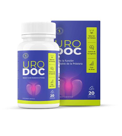 Urodoc — Frasco y caja Uro Doc de 20 cápsulas, identificados como suplemento dietético.