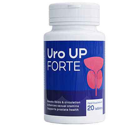 Uro UP Forte — Bočica Uro UP Forte s 20 tableta, označena kao dodatak prehrani.