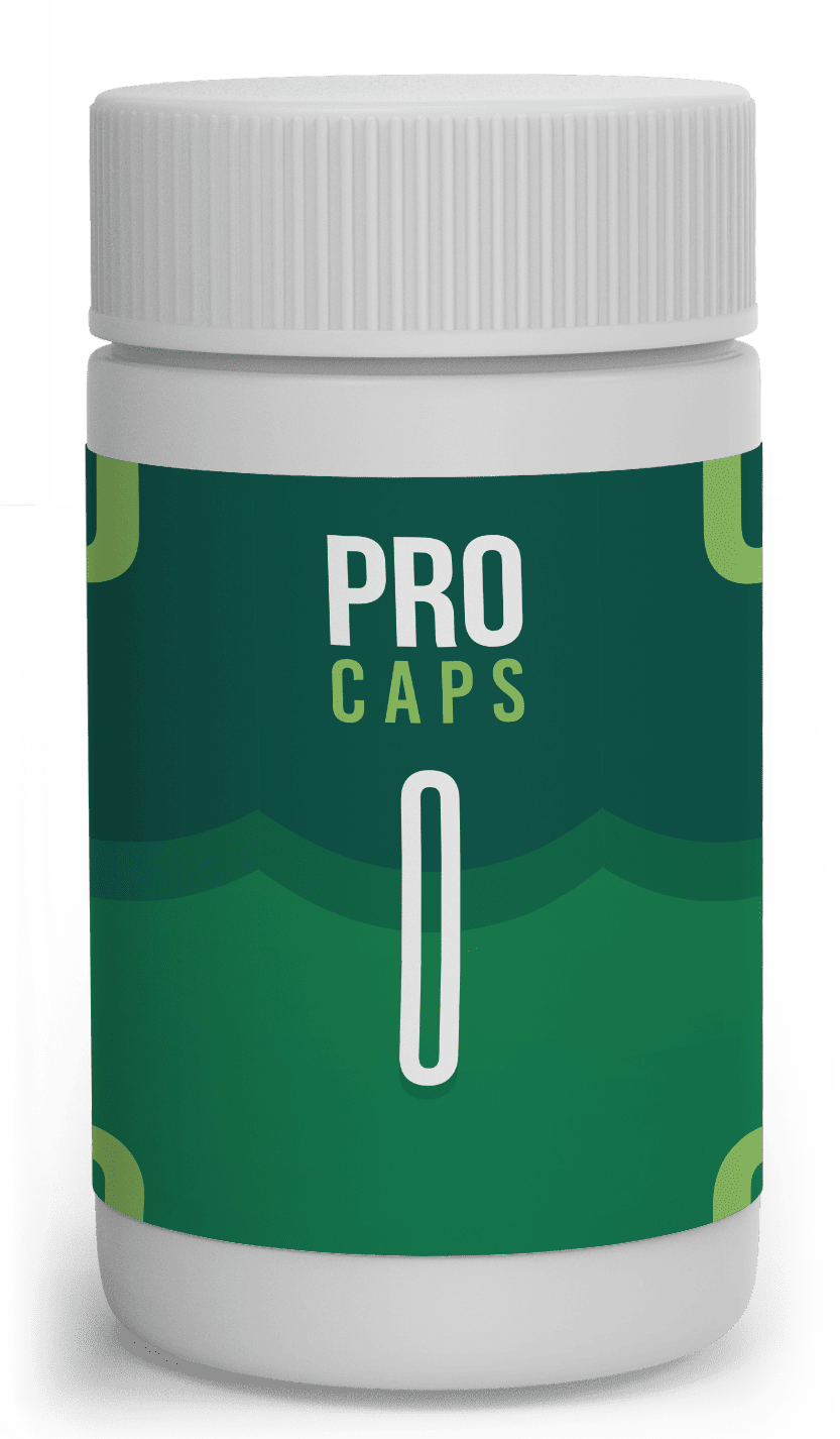 ProCaps — Zelena bočica ProCaps; količina nije čitljiva na provjerenoj prednjoj strani.