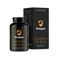 Flacone e scatola Urogun neri e dorati