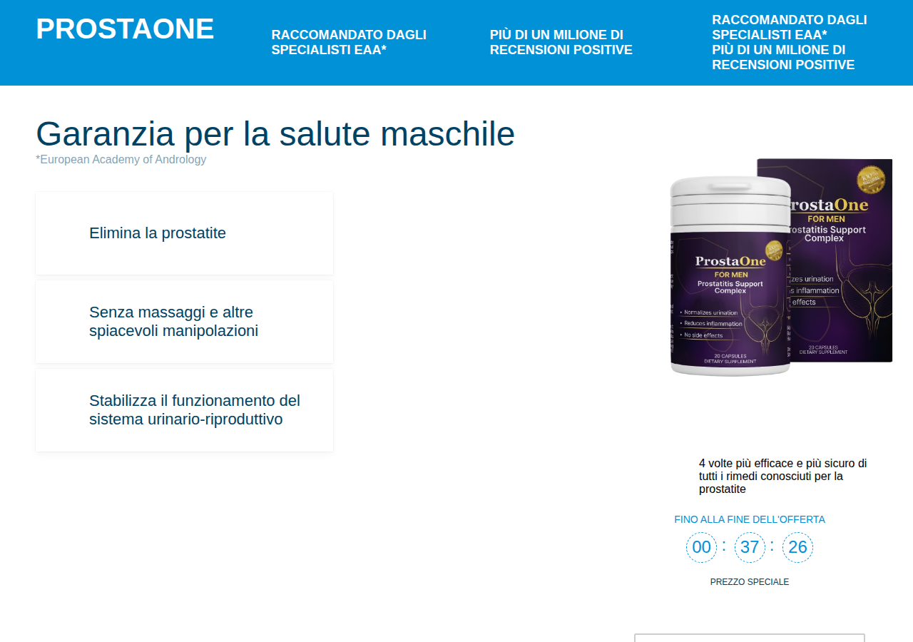 ProstaOne — La confezione ProstaOne for Men mostra 20 capsule.