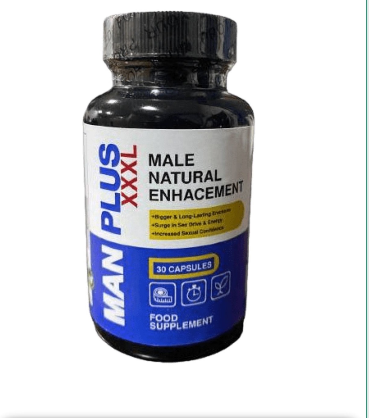 Man Plus XXXL food supplement bottle, 30 capsules