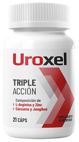 Uroxel — Frasco Uroxel Triple Acción de 21 cápsulas, identificado como suplemento alimenticio.