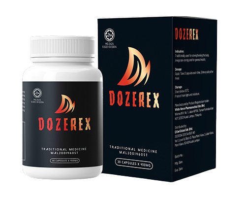 Dozerex — Kotak dan botol berisi 30 kapsul 500 mg.