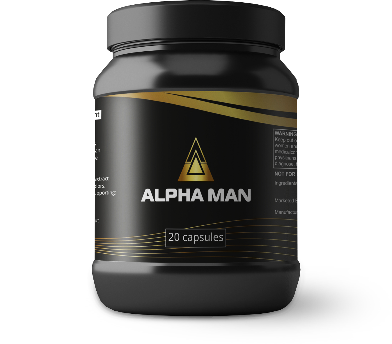 Un frasco Alpha Man con 20 cápsulas.