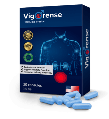 Vigorense — Kahon ng Vigorense na may 20 kapsula at 250 mg sa harapang etiketa.