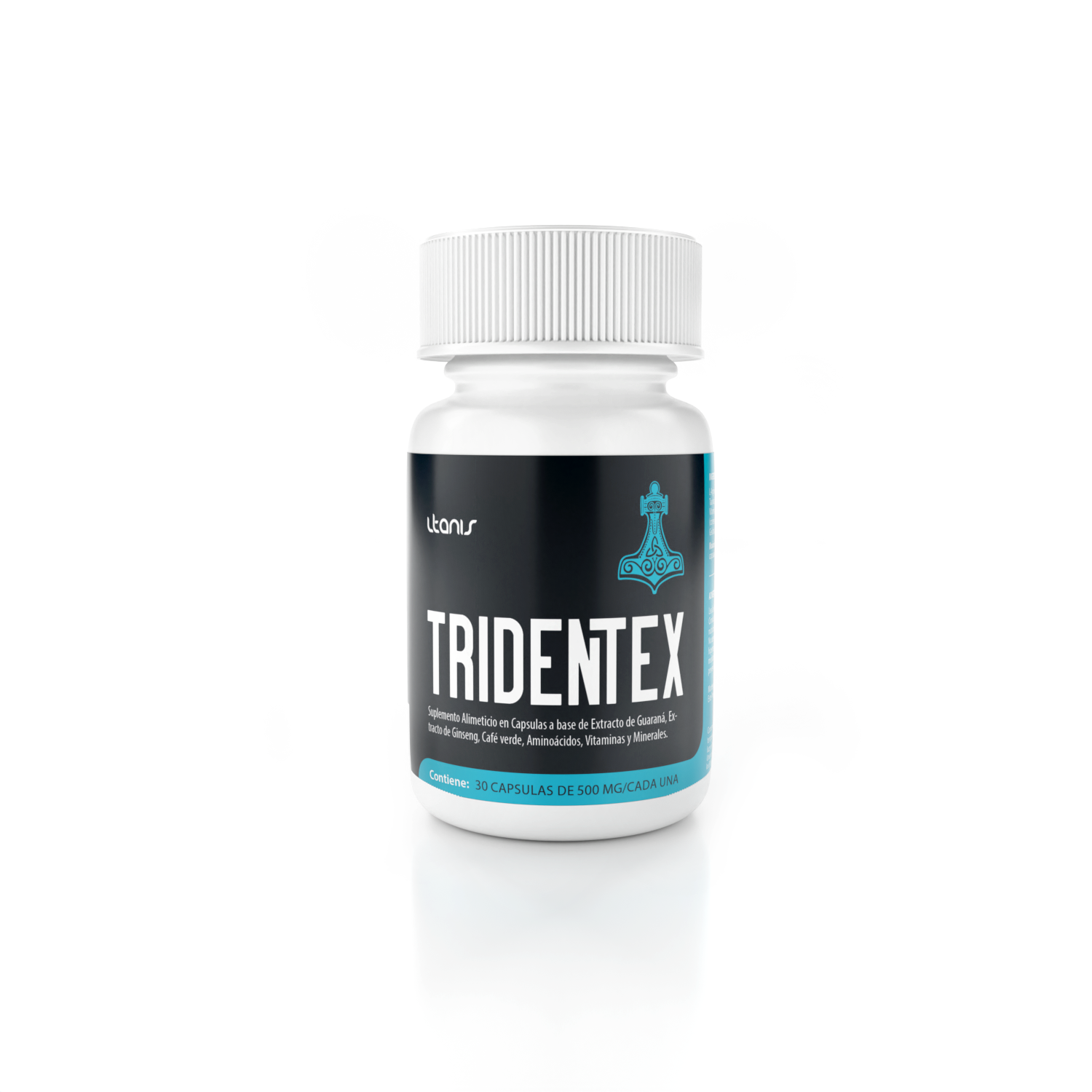 Un frasco de Tridentex de 30 cápsulas de 500 mg cada una.