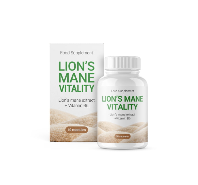 Un supliment de vitalitate pentru coama leului cu 10 capsule.