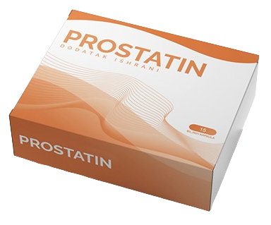 Prostatin — Kutija Prostatina sa 15 biljnih kapsula, označena kao dodatak ishrani.