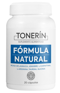 Tonerín — Frasco Tonerín de 20 cápsulas, identificado como suplemento alimenticio.