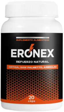 Eronex — Frasco Eronex de 20 cápsulas, identificado como suplemento alimenticio.