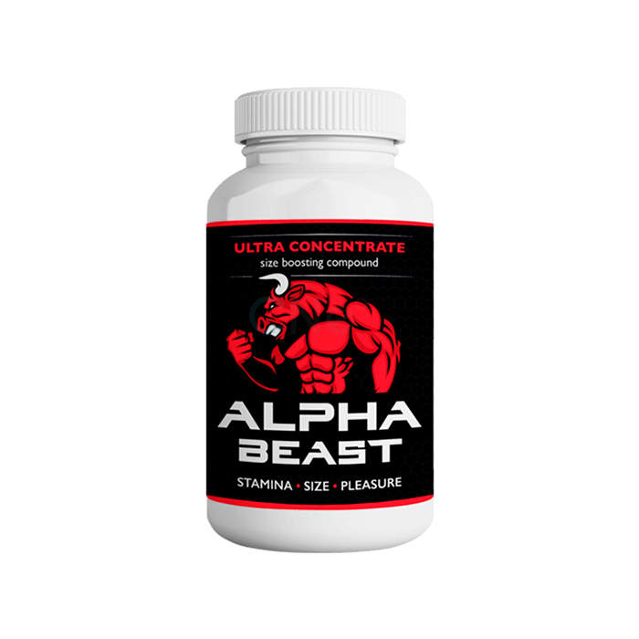 White Alpha Beast bottle with red and black label